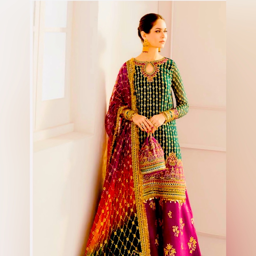 Luxurious Fancy Embroidered Dress (3piece) with Tulip 🌺